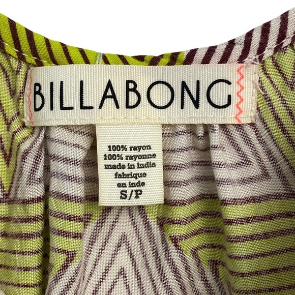 BILLABONG Geo Print Hi/Low Maxi Dress in Acid Green, Brown and White Size S/P - Picture 4 of 8